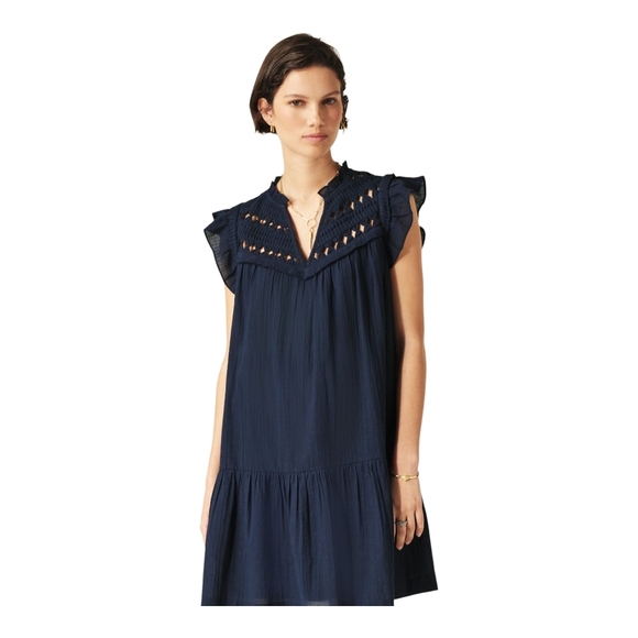 ba&sh Bluma Mini Dress Navy Marine   Flared Cut-Out V-Neck  Size Small (1) NWT - Picture 9 of 16